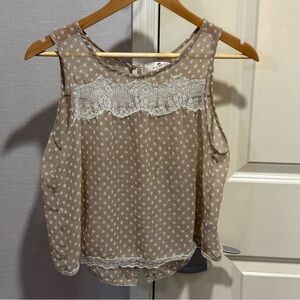 Iris Basic Tan Polka Dot Lace Blouse